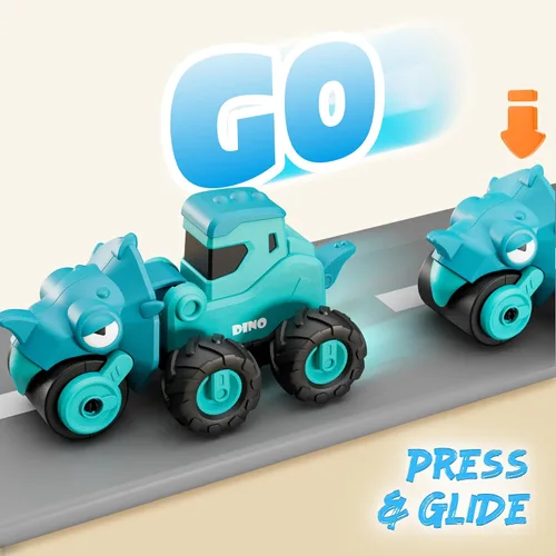 Miniatura 2 de iPlay, iLearn Juguetes de Camión de Dinosaurio para Niños Pequeños, Autos de Carreras Dinos Press Go para Niños, Conjunto de Juego de Vehículos
