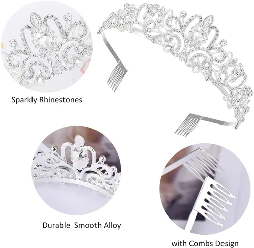 Miniatura 5 de Tiaras de cristal para mujer, fiesta de cumpleaños, princesa, boda, novias, corona, graduación, accesorios para el cabello, regalos con peines
