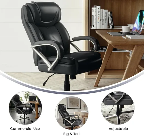 Miniatura 5 de Flash Furniture HERCULES Series Big & Tall - Silla de oficina ergonómica giratoria ejecutiva LeatherSoft de 500 libras con asiento extra ancho