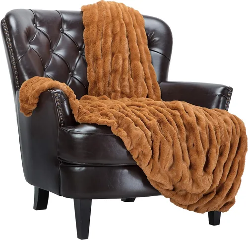 Chanasya - Manta fruncida de pelo sintético de calidad prémium; lujosa manta de visón suave y reversible, 50 x 65 pulgadas, modelo Cathy Spice