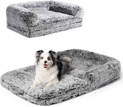 Miniatura 21 de EHEYCIGA Cama plegable XL para perros, 46 x 34 x 6.5 pulgadas, sofá cama mullida de piel sintética para perros grandes, cama ortopédica calmante