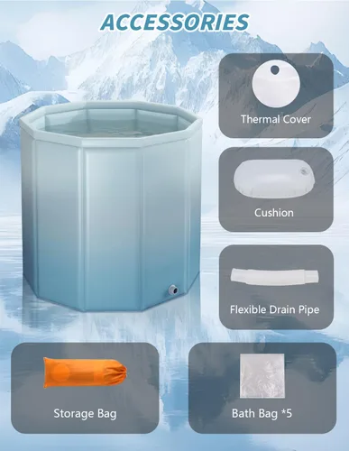 Miniatura 3 de Bañera portátil para adultos, bañera plegable independiente para ducha, bañera de hielo caliente con espuma térmica gruesa para mantener la Azul