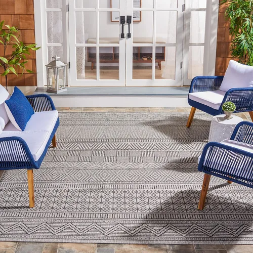 Miniatura 51 de SAFAVIEH Alfombra lavable para exteriores, colección Courtyard de 2.3 x 16 pies, color negro y gris, no desprende pelusa y de fácil limpieza, ideal