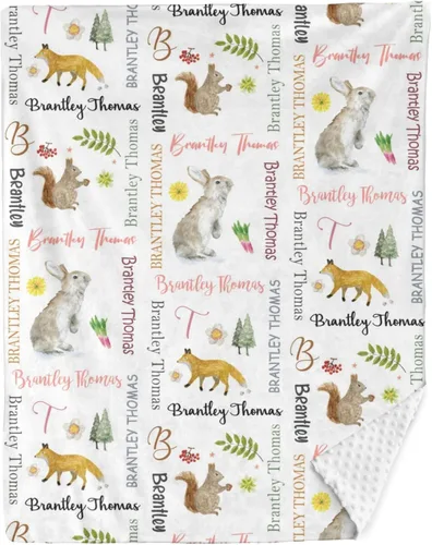 Miniatura 10 de Manta personalizada de Woodland para bebé, manta personalizada de doble capa de felpa de Minky con respaldo punteado, mantas para bebé recién