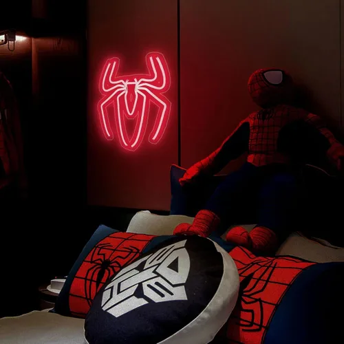 Miniatura 8 de Letrero de Neón de Decoración de Habitación de Anime de Araña - 3 Ajustes de Brillo Alimentado por USB Lámpara de Araña Linda para Dormitorio
