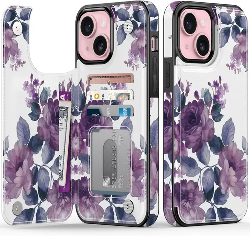 Miniatura 42 de FUNMIKO Funda tipo cartera para iPhone 13 con tarjetero, bloqueo RFID, protección de grado militar y obras de arte impresas con rayos UV, cierre