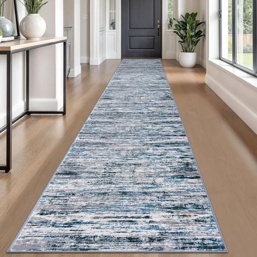 Miniatura 42 de Lansny Alfombra moderna abstracta de 2 x 5 pies, color negro, gris, blanco, lavable, alfombra de entrada para cocina, alfombra antideslizante suave