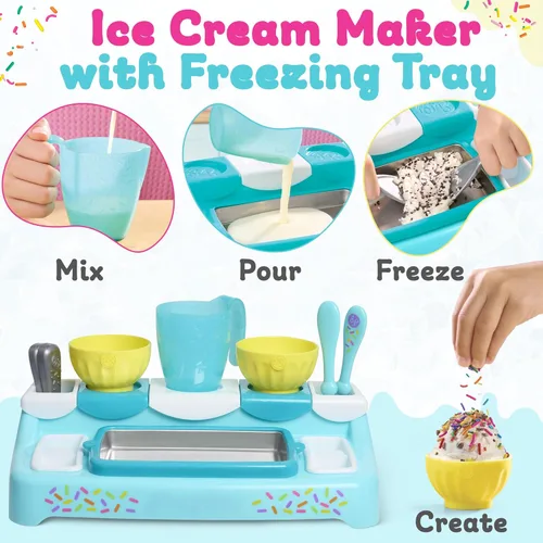 Miniatura 4 de Ultimate Ice Cream Maker para niños, juego interactivo de cocina para niños, incluye bandeja de congelación, cuencos, utensilios, 2 mezclas