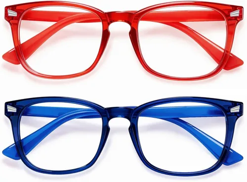 Miniatura 13 de Gafas de luz azul para niños y niñas, paquete de 2 lentes de luz azul para adolescentes y niños, anteojos falsos, anteojos para niños pequeños, de 6