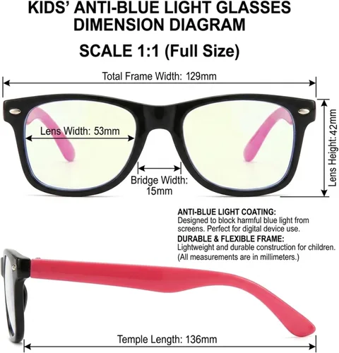 Miniatura 2 de Lentes rectangulares digitales con bloqueo de luz azul para niños y niñas de 5 a 12 años