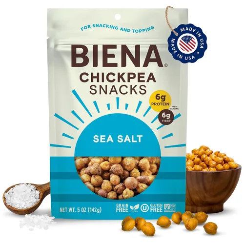 Miniatura 16 de BIENA Chickpea Snacks - Garbanzos tostados crujientes - Snacks ricos en fibra y proteína para adultos y niños - Paquete de 4, bolsas de 5 onzas