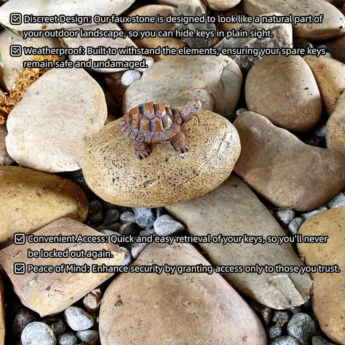 Miniatura 5 de Turtle Rock Key Hider - Caja de llaves oculta para exteriores, resistente a la intemperie, estatua de jardín de resina con compartimento secreto
