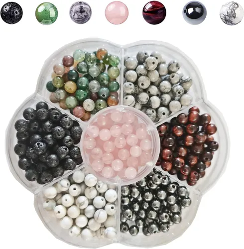Miniatura 15 de 750 cuentas de piedra redonda natural real, cristales lisos, piedras preciosas sueltas, multicolor, mezcladas para hacer joyas, pulseras, collares