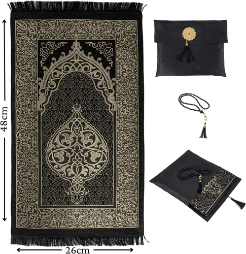 Miniatura 3 de Modefa Tapete de oración islámica, regalos musulmanes, alfombra fina de oración musulmana de viaje en bolsa de regalo de tafetán con cuentas Tasbih