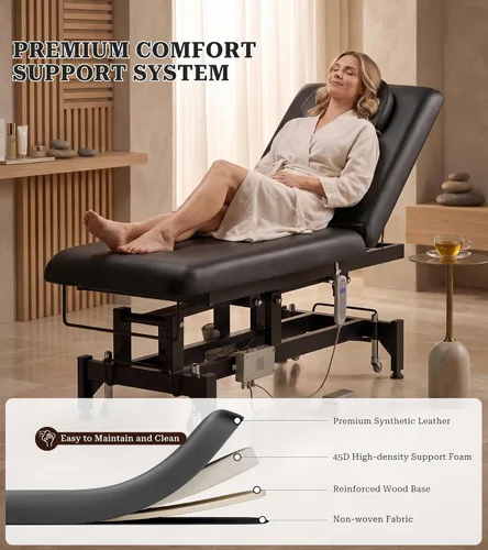 Miniatura 4 de Icoget Mesa de masaje eléctrica con controles de manos y pies, cama facial de elevación ajustable para esteticista, depilación de salón, Negro