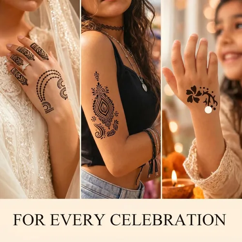 Miniatura 2 de Koogel Kit de plantillas de tatuaje de henna de 18 hojas, 97 plantillas de tatuaje con brillantina temporal para pintura facial y arte corporal