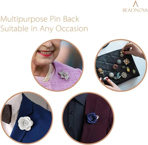Miniatura 5 de BEADNOVA 100 pares de pines esmaltados para atar en blanco con pasadores de goma para solapa (negro plateado, 100 juegos)