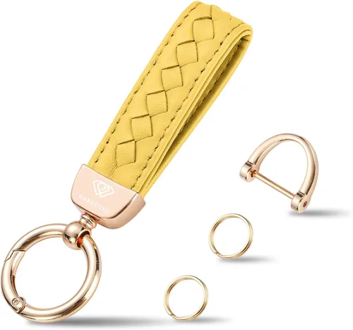 Miniatura 16 de Hamdecro Llavero de cuero genuino para automóvil, llaves de oveja tejidas a mano para mujeres, soporte universal para llavero con rotación de 360