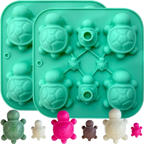 Paquete de 2 moldes de silicona de tortuga para chocolate, 16 cavidades de tortuga marina, moldes de caramelo de chocolate de tortuga, cubo de hielo