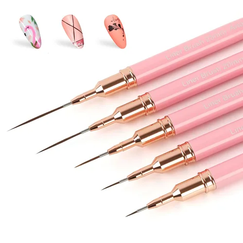Miniatura 10 de Artdone Bolígrafos metálicos para arte de uñas, juego de 5 brochas de color negro para líneas largas, detalles finos, dibujo fino, pincel