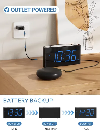 Miniatura 8 de PPLEE Reloj despertador súper fuerte para personas que duermen profundamente, con discapacidad auditiva o sordos, reloj despertador vibratorio
