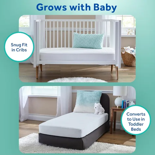 Miniatura 8 de Sealy Baby Colchón para cuna con diseño de mariposa y ajuste de cama infantil, espuma americana de primera calidad, lavable y fácil de limpiar, Raya