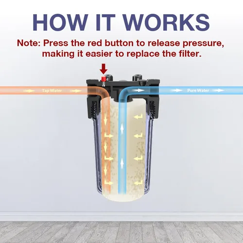 Miniatura 7 de SimPure Carcasa de filtro de agua para toda la casa de 10 pulgadas DB10C y 4 piezas de cartucho de repuesto de filtro de agua de sedimentos de 5