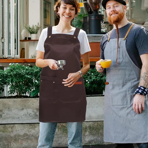 Miniatura 5 de Uonlytech Waterproof Commercial Bib Apron with Pockets Adjustable Unisex Work Apron for Kitchen Cooking Serving Coffee Shop Staff