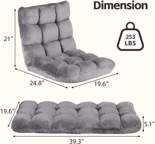 Miniatura 3 de Nouva Silla de suelo ajustable de 14 posiciones, sofá cama plegable, cojín plegable, silla para videojuegos, puf, asiento de lectura para adultos