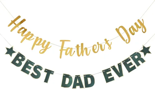 Pancarta dorada con texto en inglés «Happy Father's Day» para el Día del Padre, decoración de fiesta del padre, guirnalda de fondo para el día del