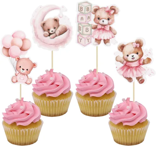Miniatura 9 de Gyufise 32 Piezas Decoraciones para Cupcakes de Oso de Baby Shower Luna Oso Bebé Decoraciones de Pastel de Baby Shower Tema de Animales de la Selva