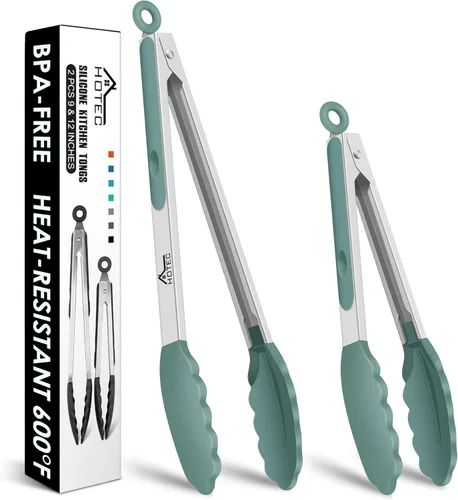 Miniatura 33 de HOTEC Pinzas de Cocina Premium de Acero Inoxidable con Bloqueo con Puntas de Silicona, Juego de 2-9" y 12" Gris Claro Paquete de 2: gris claro