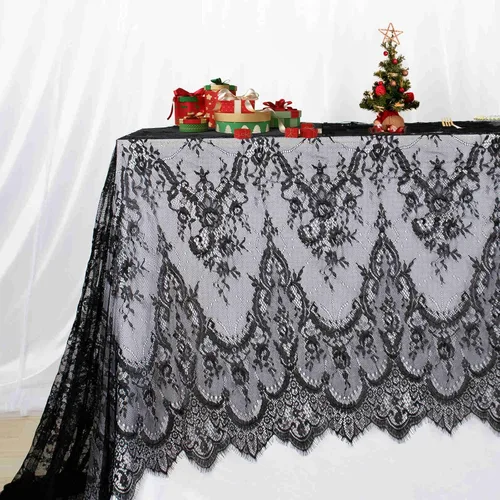 Miniatura 9 de Mantel de encaje rectangular de 60 x 120 pulgadas, mantel clásico de encaje vintage con superposición de encaje negro para suministros de fiesta