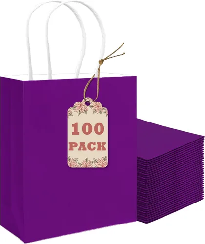 Miniatura 21 de qiqee Bolsas de regalo pequeñas de papel multicolor con asas a granel para fiesta arcoíris - 8.3"x6"x3.15" 100 piezas