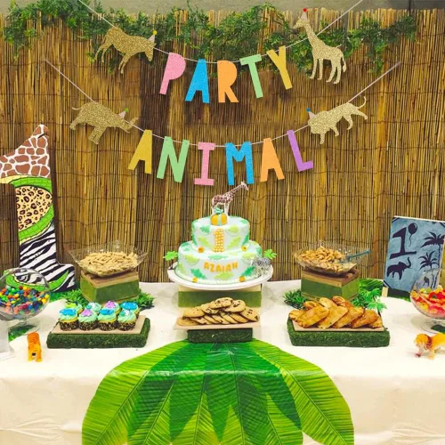 Miniatura 4 de WAOUH Cartel de cumpleaños de animales para fiestas, decoración de fiesta de zoológico y circo para baby showers, accesorios de fotos brillantes