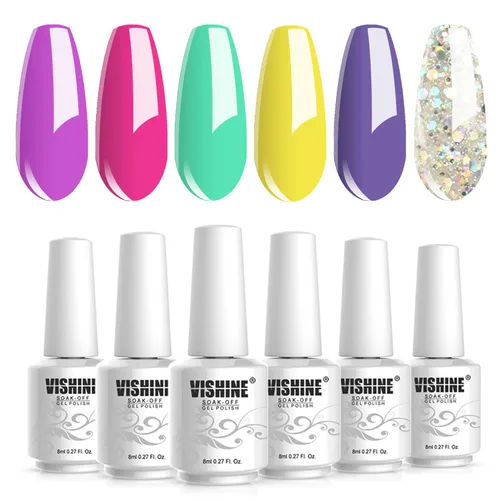 Vishine Juego de esmaltes de uñas de gel, 6 colores, caja de regalo de arte de uñas, kit de esmalte de gel UV LED, 6 unidades, 0.3 fl oz