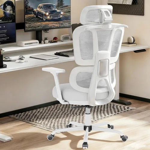 Miniatura 10 de Silla de oficina con respaldo alto, silla de escritorio de malla, silla ergonómica para computadora con reposacabezas, reposabrazos ajustables 3D