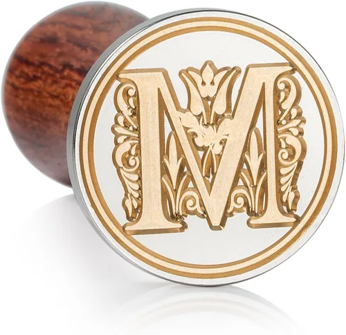 Miniatura 43 de Sello de cera Mceal, sello grande de 1 1/5"(30mm) de diámetro, cabeza de latón plateado con mango de madera, serie de letras de la A a la Z