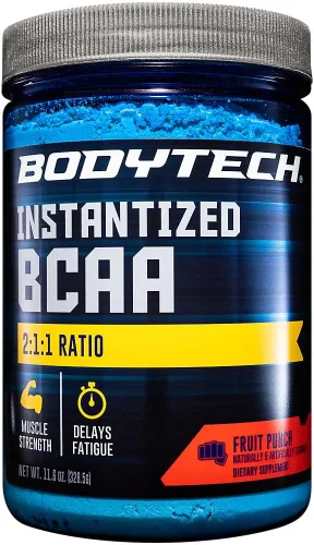 BodyTech BCAA Powder - Proporción óptima 2:1:1 - Apoya la recuperación muscular, la fuerza y la resistencia - Ponche de fruta (11.5 onzas)