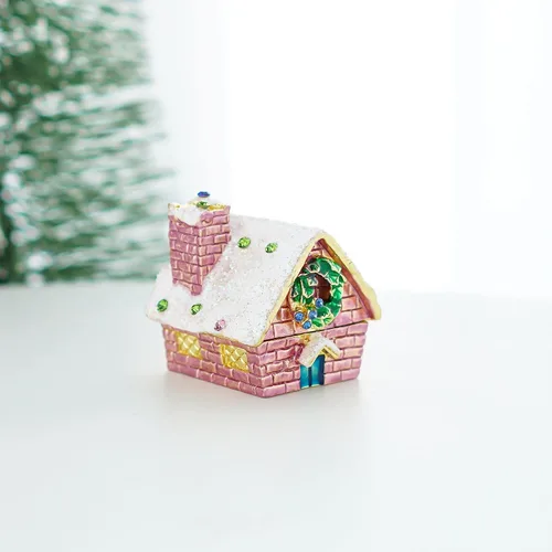 Miniatura 18 de YU FENG Cajas de adornos de Navidad con bisagras con diamantes de imitación con lazo y trompeta esmaltada decorativa