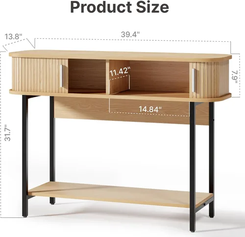 Miniatura 3 de Mesa de Entrada Moderna de Mediados de Siglo de 40", Mesa Consola Acanalada Ultra Delgada con Almacenamiento y Puertas Corredizas, Mesa de Sofá
