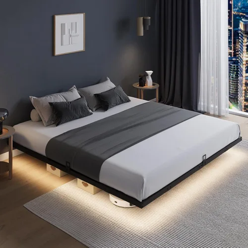 Miniatura 8 de Novilla Marco de Cama Flotante con Luces LED, Marco de Cama Plataforma Moderna Tamaño Full con Tope Deslizante de Colchón, Fácil Ensamblaje, No
