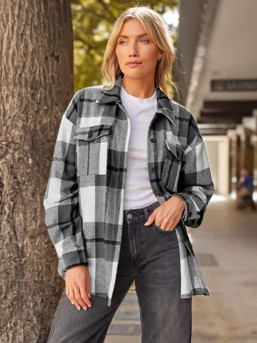 Miniatura 2 de AUTOMET Trajes de otoño para mujer, estilo casual, a cuadros, con botones, camisas de manga larga 2024
