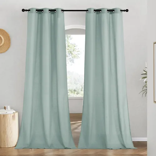 Miniatura 136 de NICETOWN Cortinas de lino natural con textura de lino para dormitorio, mezcla de lino rústica con ojales en la parte superior, semitransparentes