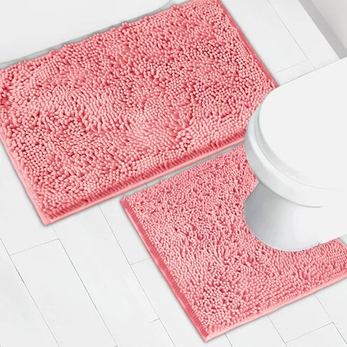 Miniatura 20 de Juego de 2 tapetes de baño de chenilla, superabsorbentes, con fuerte respaldo antideslizante de PVC, tapetes de baño para baño, peludos
