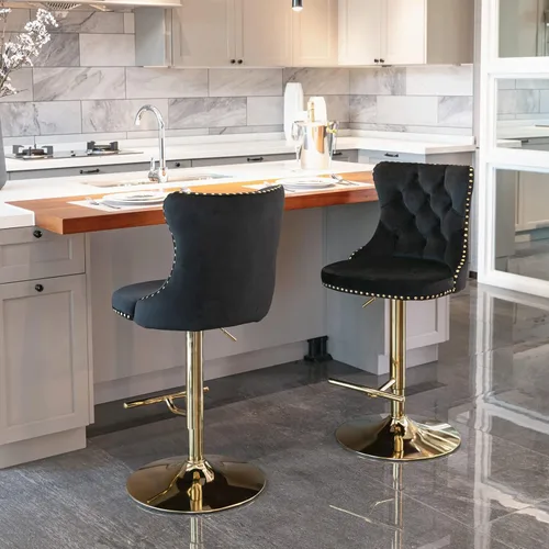 Miniatura 11 de Sillas para Barra de Cocina, Bancos para Barra de Cocina, juego de 2 sillas giratorias de bar de cocina con respaldo, para el hogar pub e isla Negro