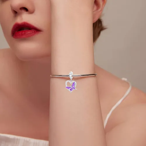 Miniatura 4 de QeenseKc Dije colgante de corazón de mariposa de cristal para pulsera Pandora