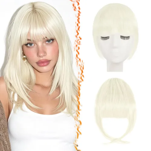 Miniatura 35 de BARSDAR Flequillo postizo de pelo humano real - Flequillo postizo 100% pelo humano para mujeres - Extensiones de flequillo ondulado castaño rojizo