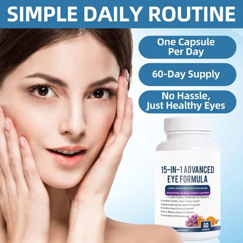 Miniatura 5 de Fórmula avanzada 15 en 1 para ojos – Suplemento de vitaminas y minerales para los ojos con luteína, zeaxantina, extracto de zinc y arándano, apoyo