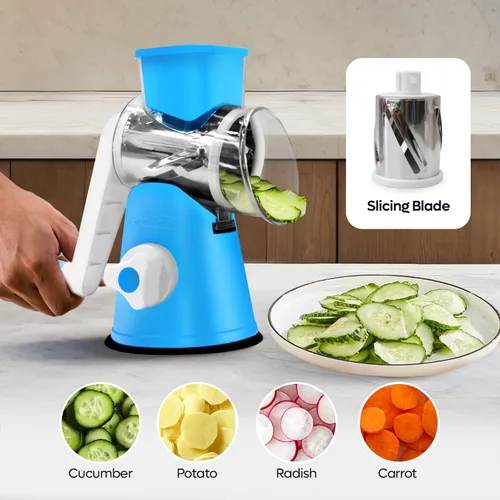 Miniatura 3 de Rallador giratorio de queso 3 en 1 – Cortador de verduras de manivela con base de succión fuerte, tambor de acero inoxidable para queso, nueces